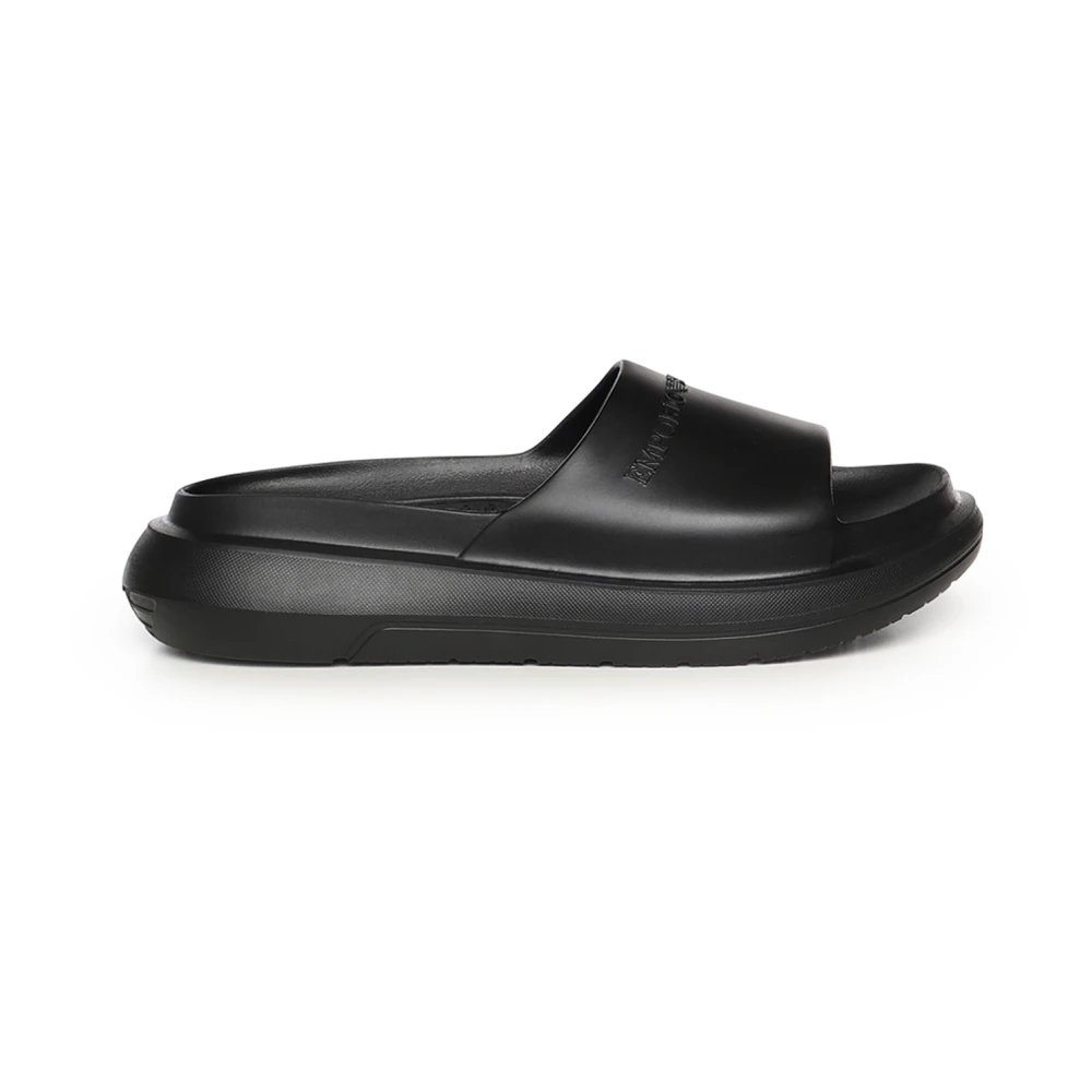 Emporio Armani Men's Black Sliders, 7 Uk, Monobloc Sandals With Logo