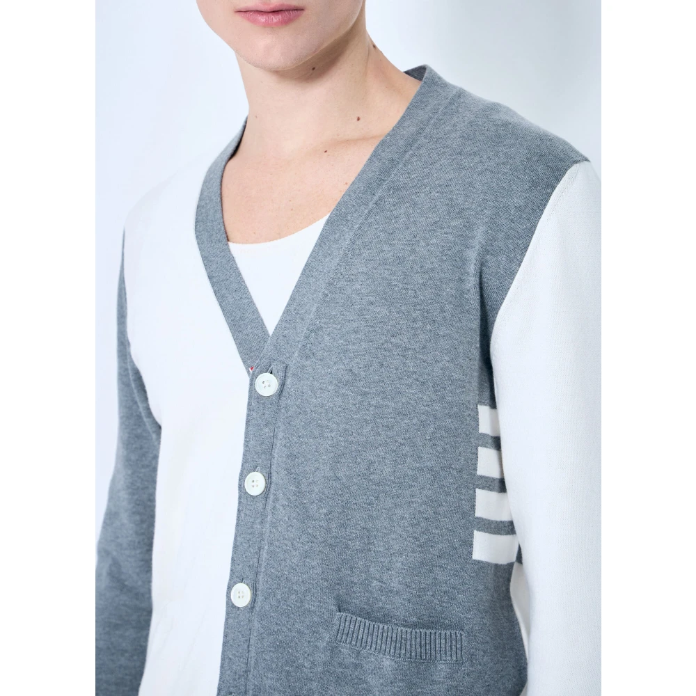 Thom Browne Gestreepte Katoenen Gebreide Vest Gray Heren