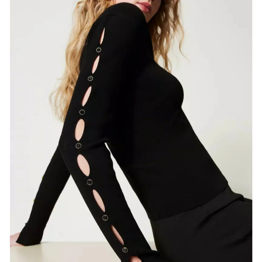 Twinset Trui met uitsparingen en studs Black Dames
