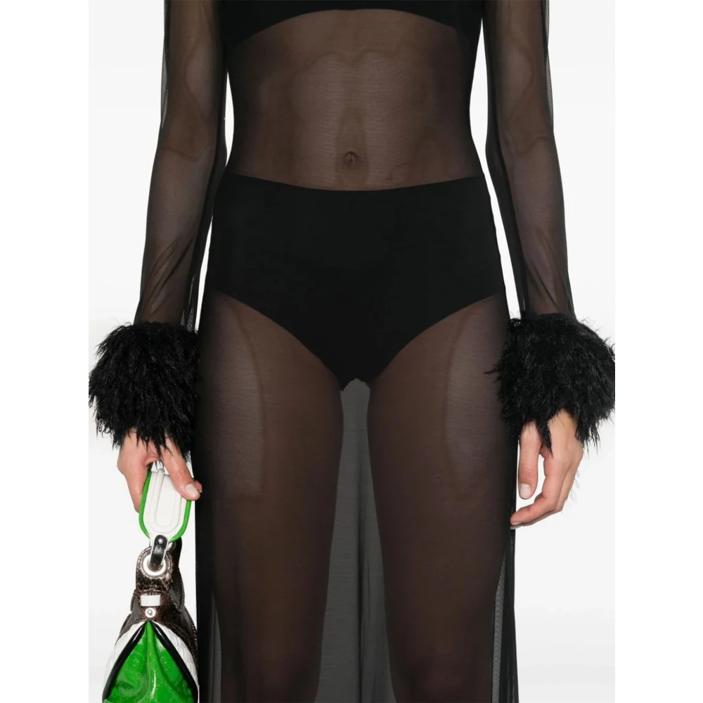 Marine Serre Zwarte Mesh Maxi Jurk Franjekant Black Dames
