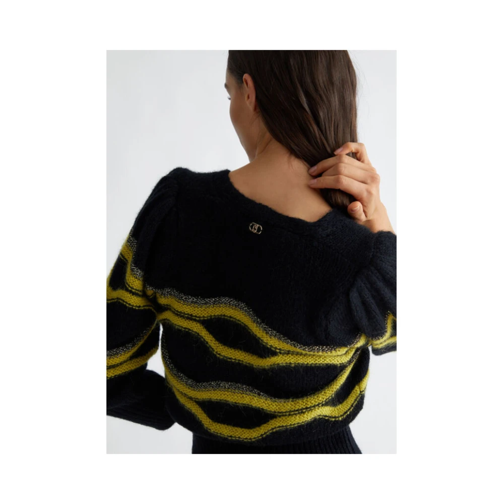 Liu Jo Jacquard Alpaca Cardigan in Mist Black Dames