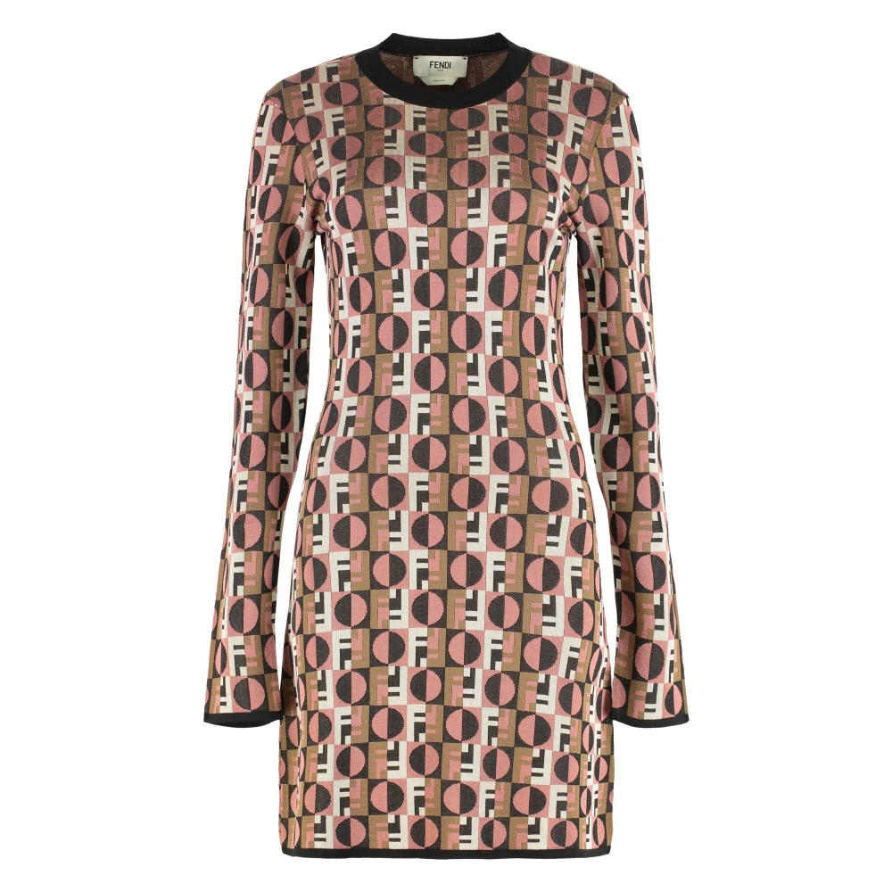 Fendi Women's Multicolor Ribbed Knit Viscose Dress With Elastane - Short Dresses - S - Dresses