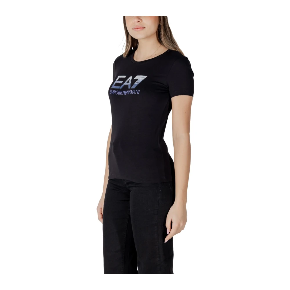 Emporio Armani EA7 Zwart Bedrukt Kort T-shirt met Korte Mouwen Black Dames