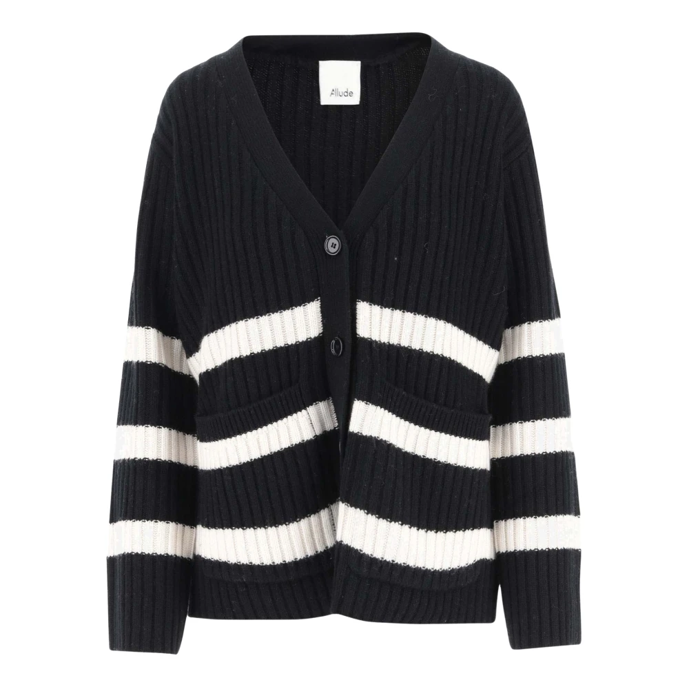 Allude Gestreepte wollen V-hals Cardigan Black Dames