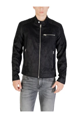 Mandarin Collar Faux Leather Blazer