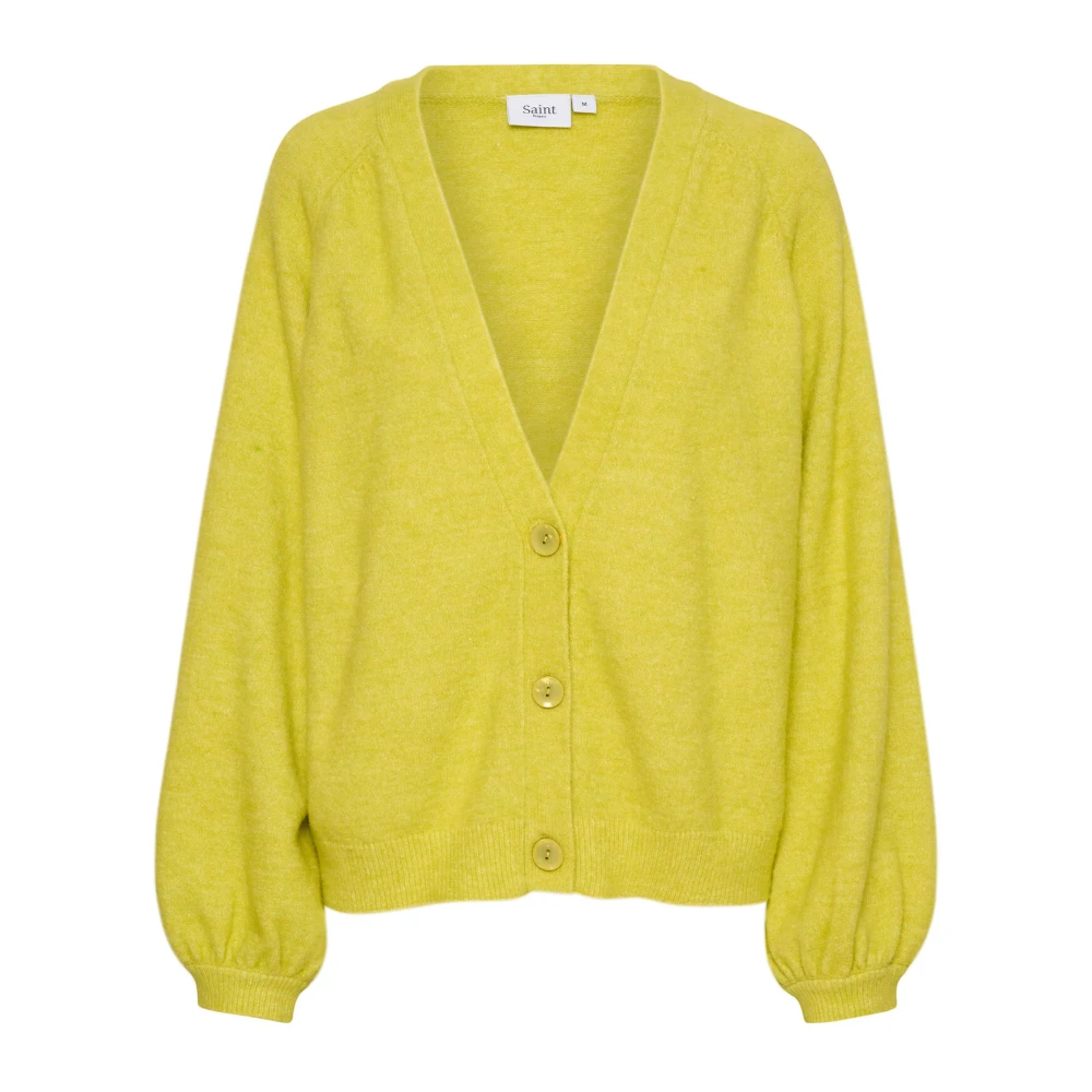 Strikket Cardigan med Puff-ermer Celery