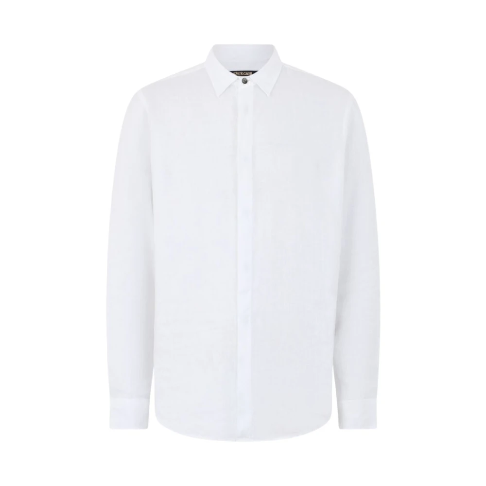 Roberto Cavalli , Casual Shirts, Male, White, M, Linen Shirt