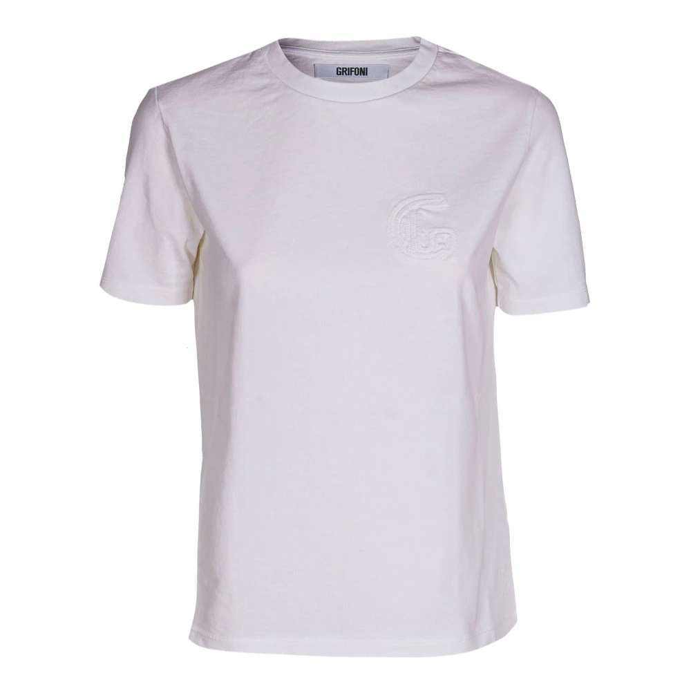 Mauro Grifoni Katoenen T-shirt voor dames met ronde hals White Dames