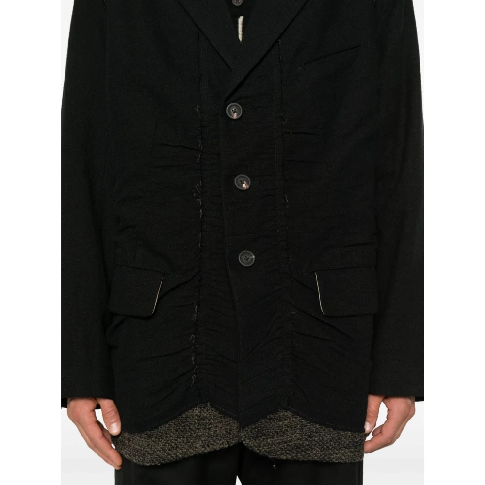 Ziggy Chen Zwart wollen en linnen jas Black Heren