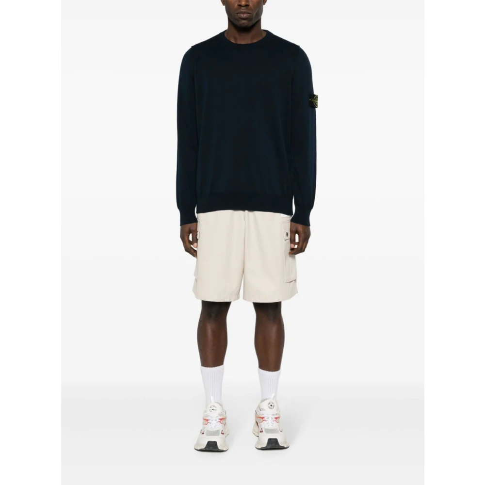 Stone Island Blauwe Fijngebreide Trui met Naaddetails Blue Heren