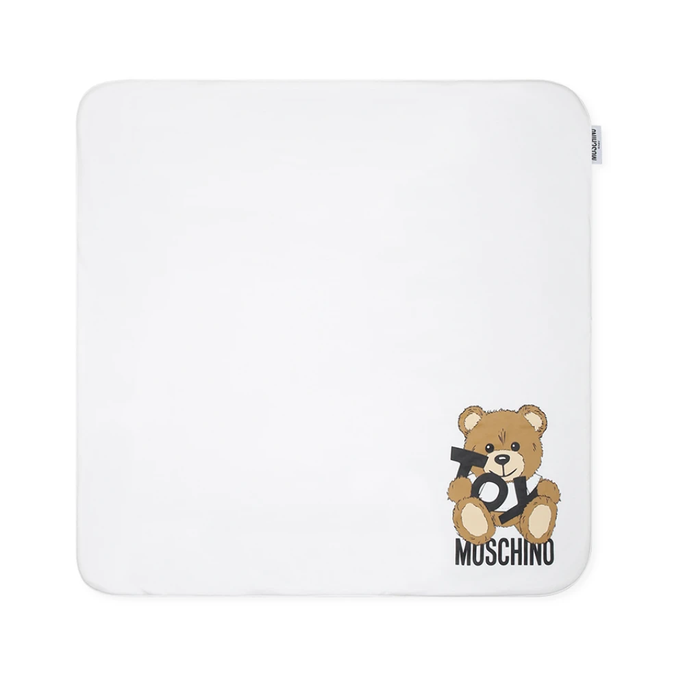 Moschino Teddy Bear Logo Wit Katoenen Deken White Unisex