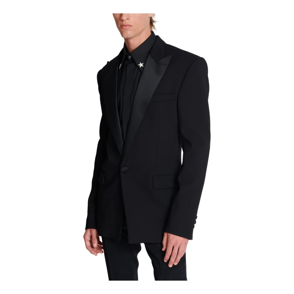 Balmain Dubbele Crepe Enkele-Knoop Jas Black Heren