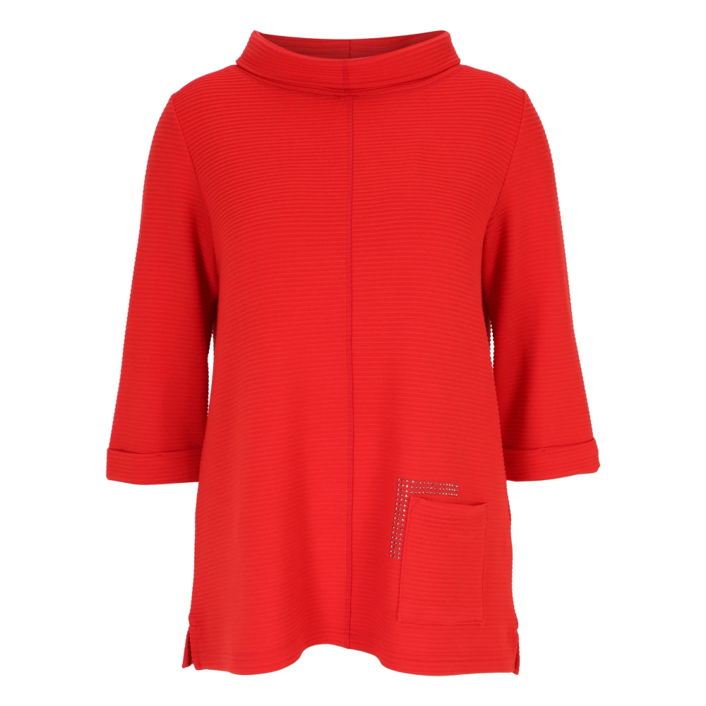 Doris S Lichtgewicht Ottoman-sweatshirt met geribbelde kwaliteit Red Dames