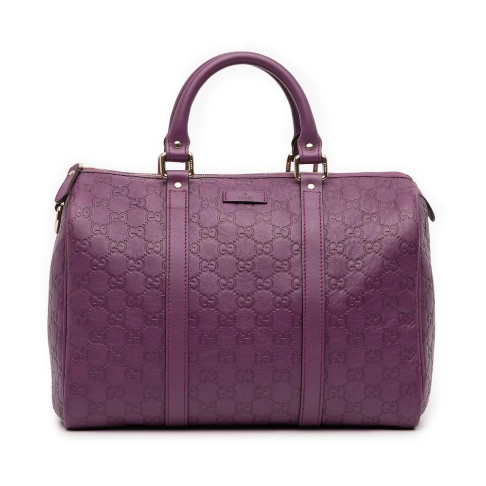 Gucci Vintage Women's Purple Pre-Owned Embossed Monogram Leather Satchel Bag