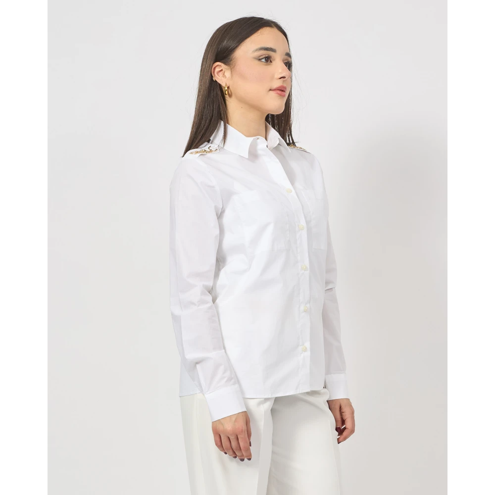 Gaëlle Paris Witte shirt met gouden accessoires White Dames