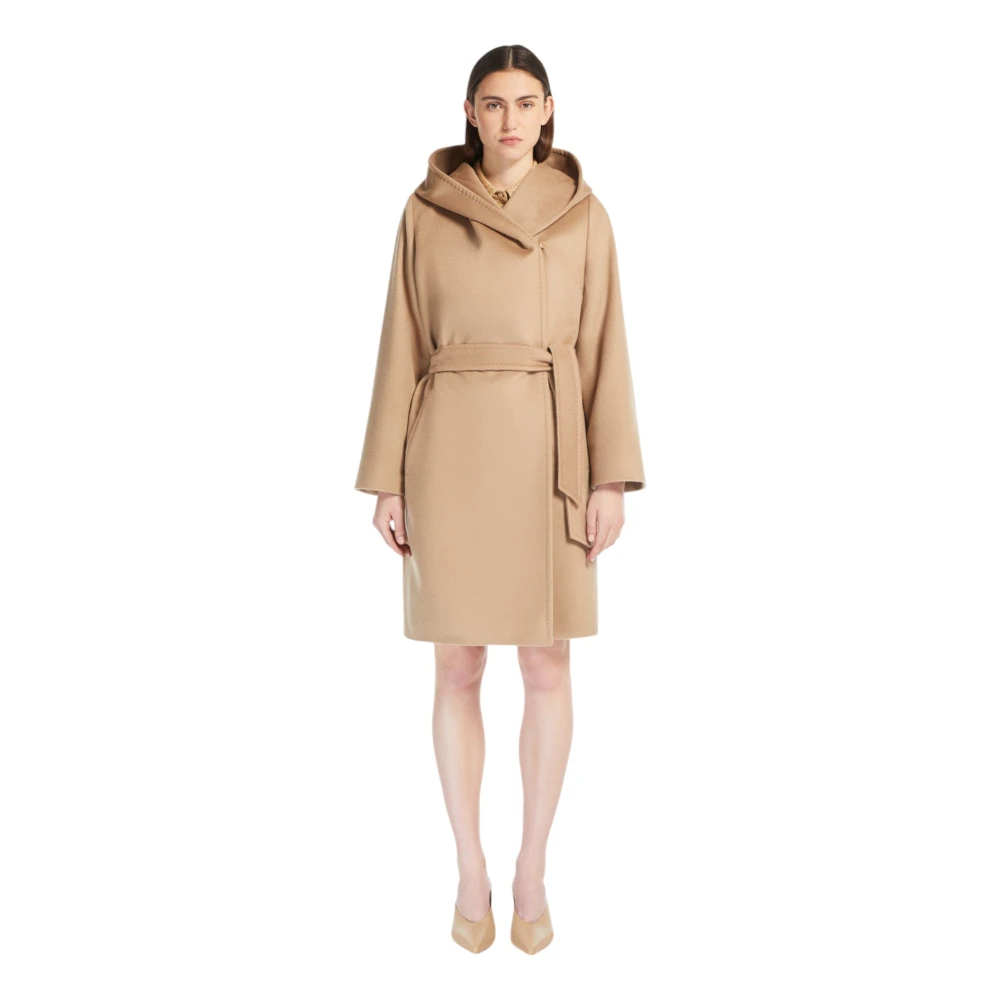 Max Mara Beige Wollen Jas met Brede Capuchon Beige Dames
