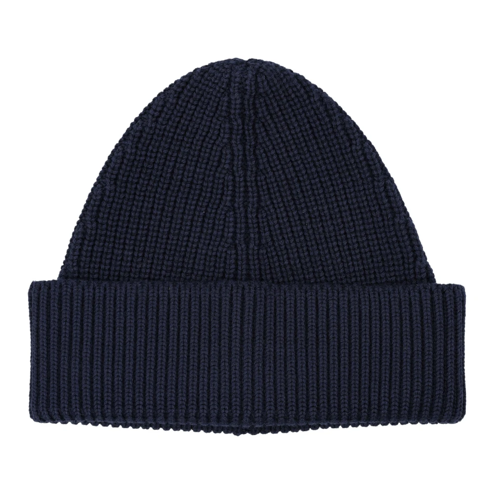 Maison Margiela Navy Geribbelde Wollen Beanie Hoed Blue Heren