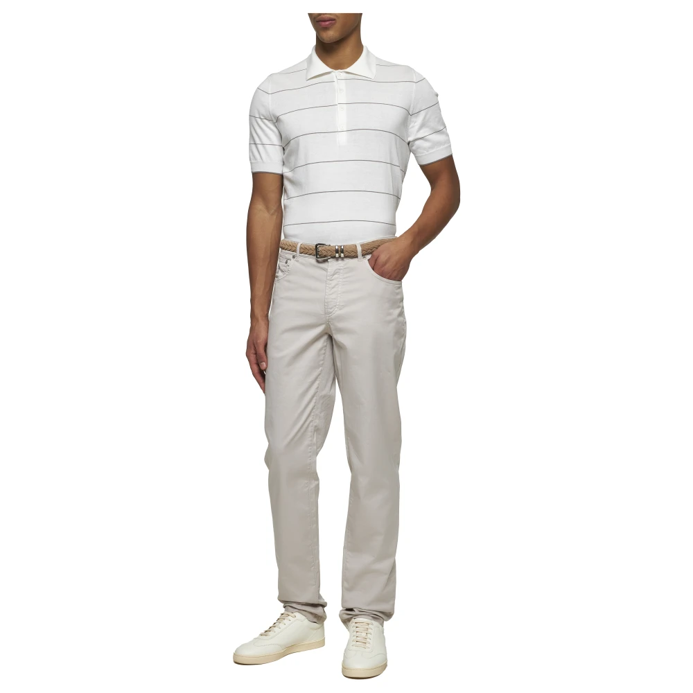 BRUNELLO CUCINELLI Gestreept Poloshirt van Wit Katoen White Heren