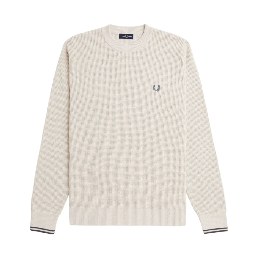 Fred Perry Crème Crew Neck Sweater Aw24 White Heren