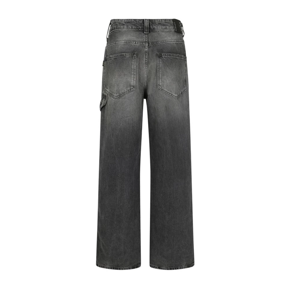 Haikure Monochrome Katoenen Palazzo Jeans met Leren Patch Gray Dames