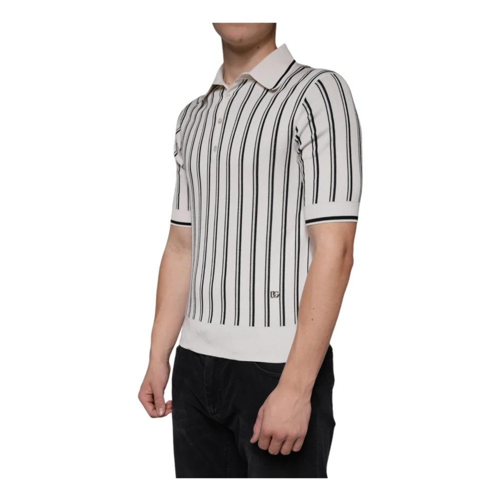 Dolce & Gabbana Gestreept Polo T-shirt met Logodetails White Heren