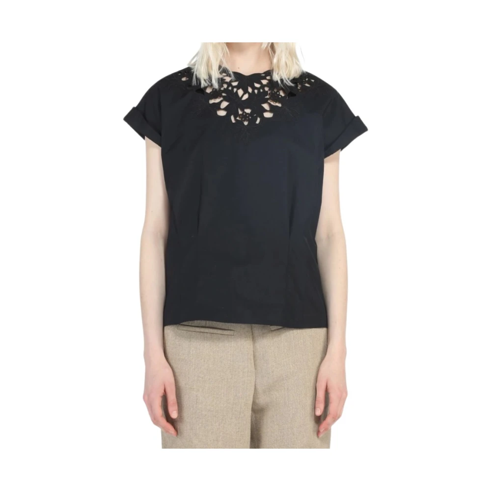 N21 Blouse met korte mouwen en halsdetail Black Dames