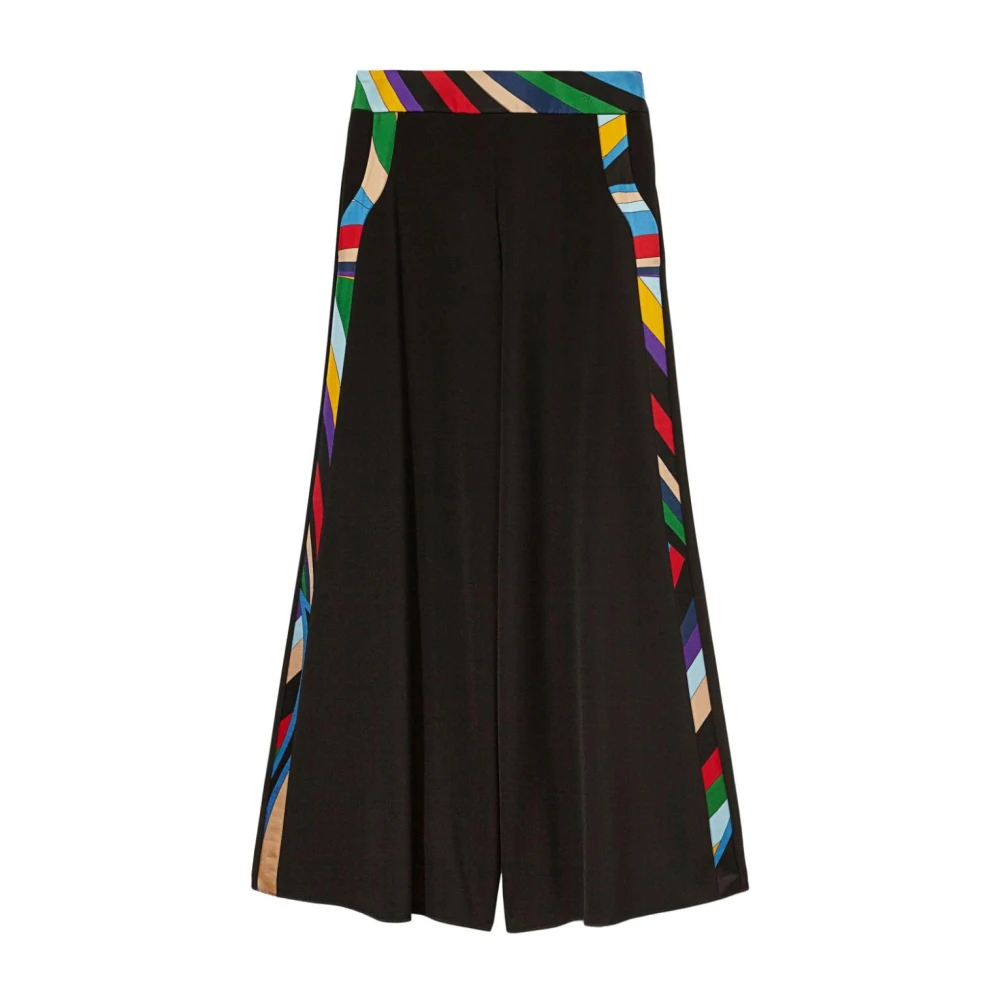 EMILIO PUCCI Zwarte Wijde Broek met Iride-Print Trim Black Dames