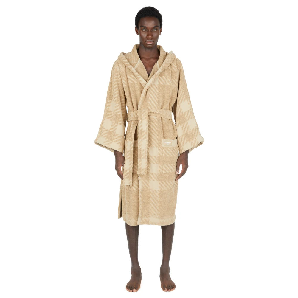 Burberry Huvförsedd bomullsjacquard-morgonrock Beige, Herr