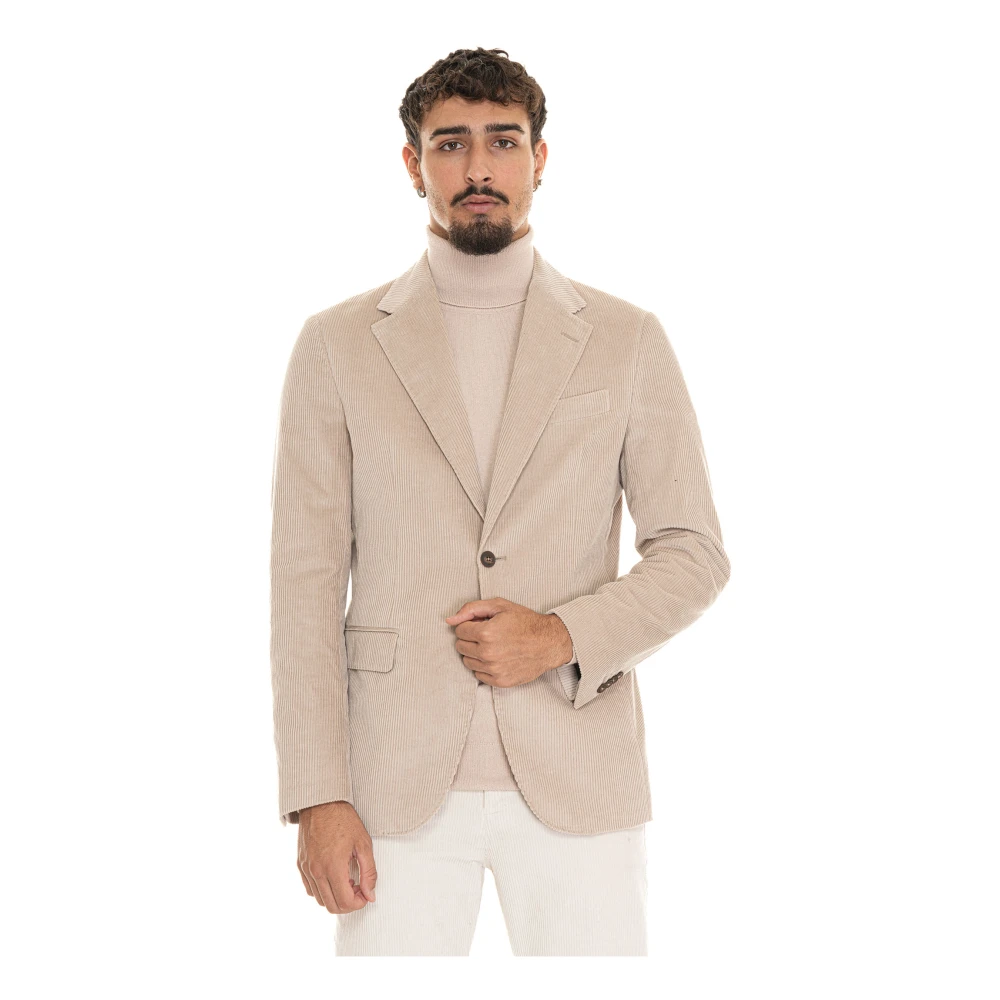 Fay Fluwelen Ribjasje met Knopen Beige Heren