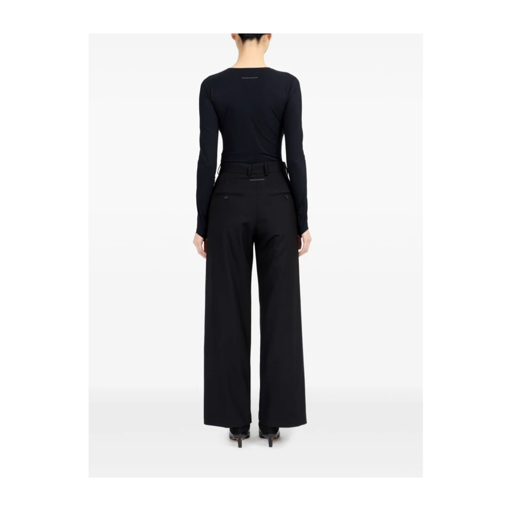 MM6 Maison Margiela Zwarte wollen uitlopende broek met strik Black Dames