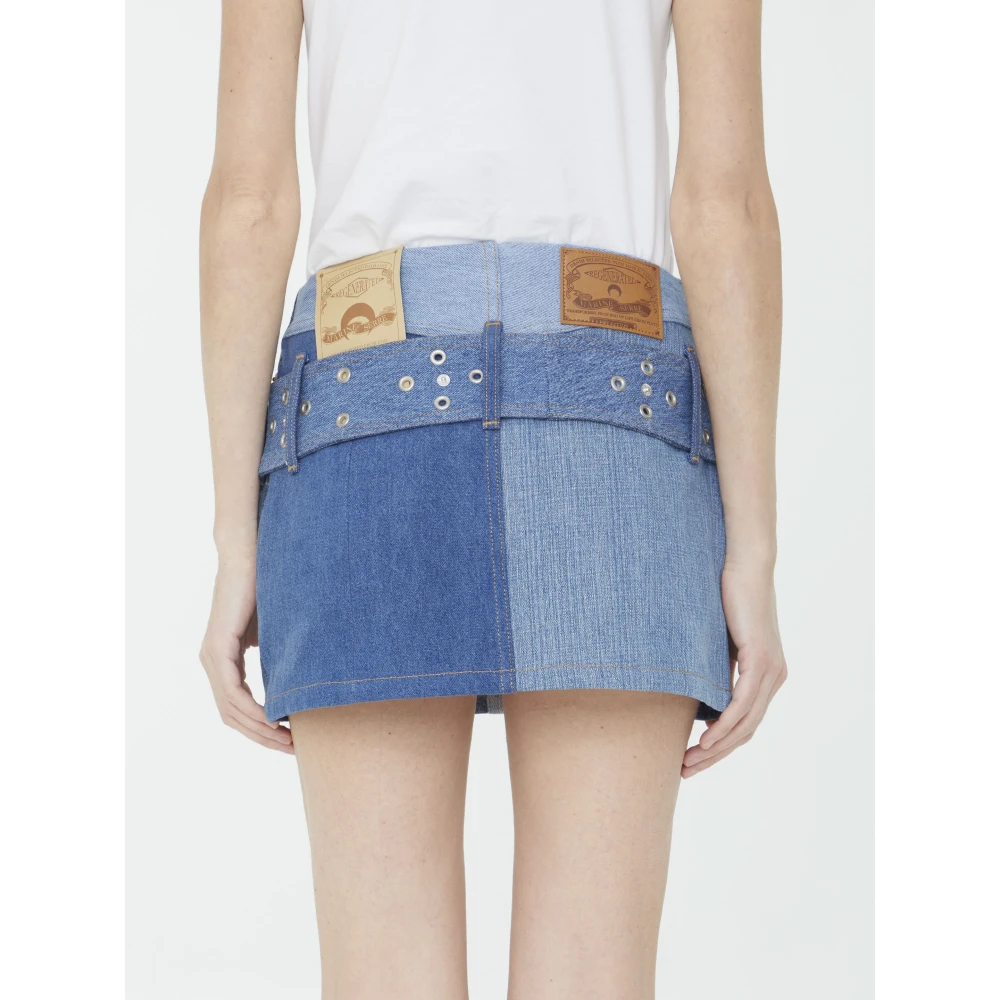 Marine Serre Blauwe Moonogram Denim Rok Blue Dames