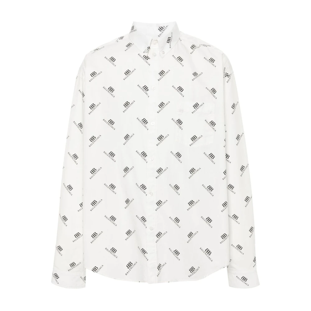 Balenciaga Witte BB Print Button-Down Overhemd White Heren