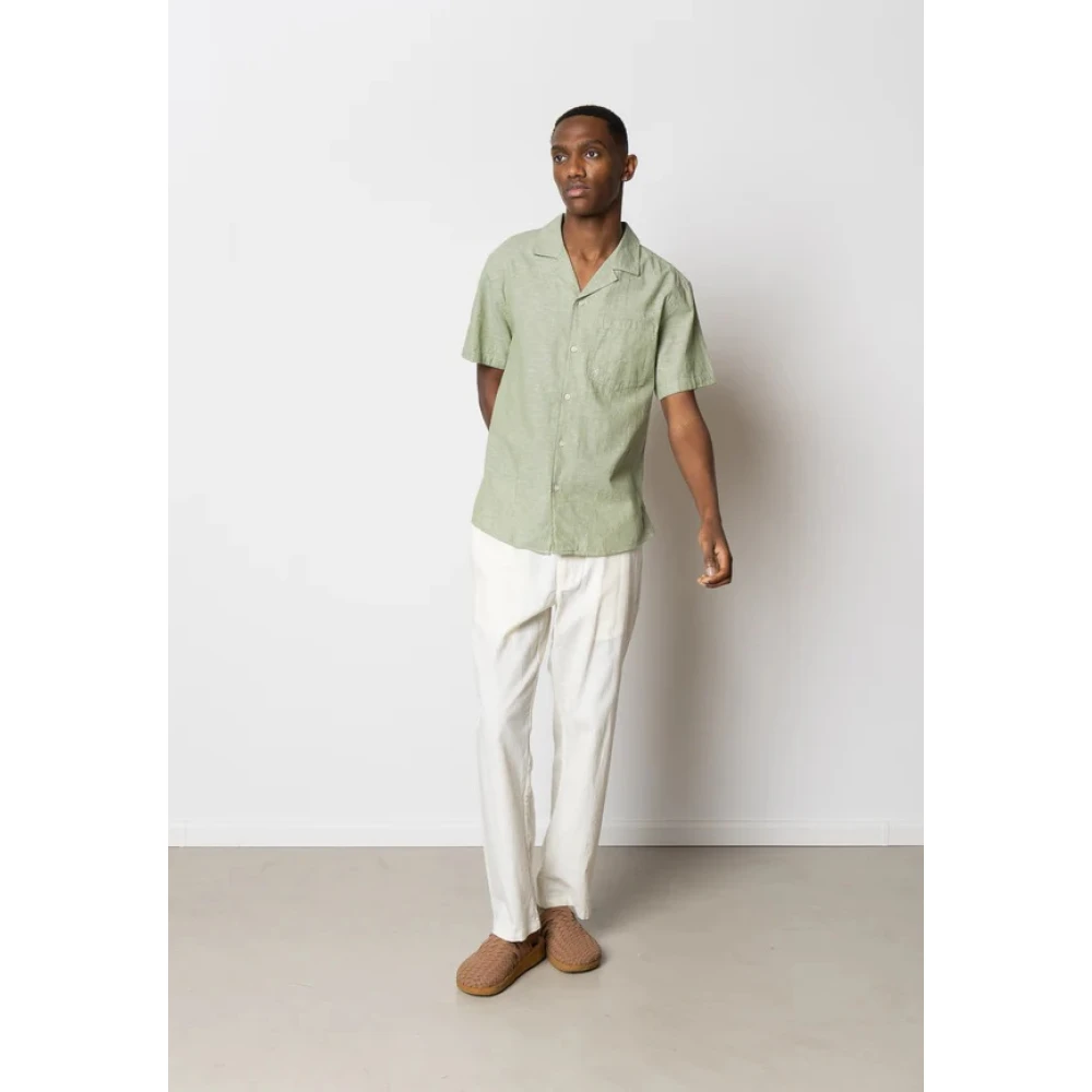 Clean Cut Bowling Shirt in Katoen Linnen Mix Green Heren