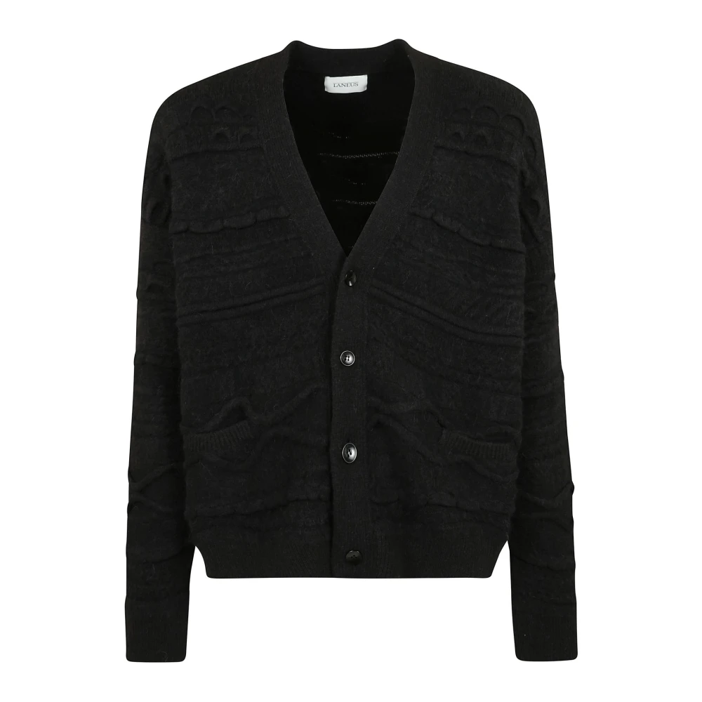 Laneus Jacquard Cardigan Sweater Black, Herr