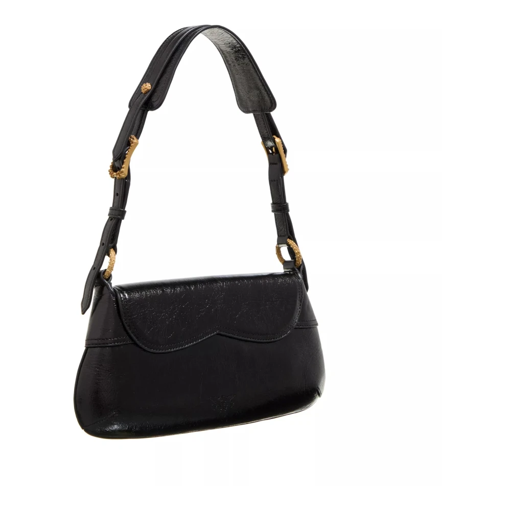 pinko Klassieke Schoudertas in Zwart Leer Black Dames