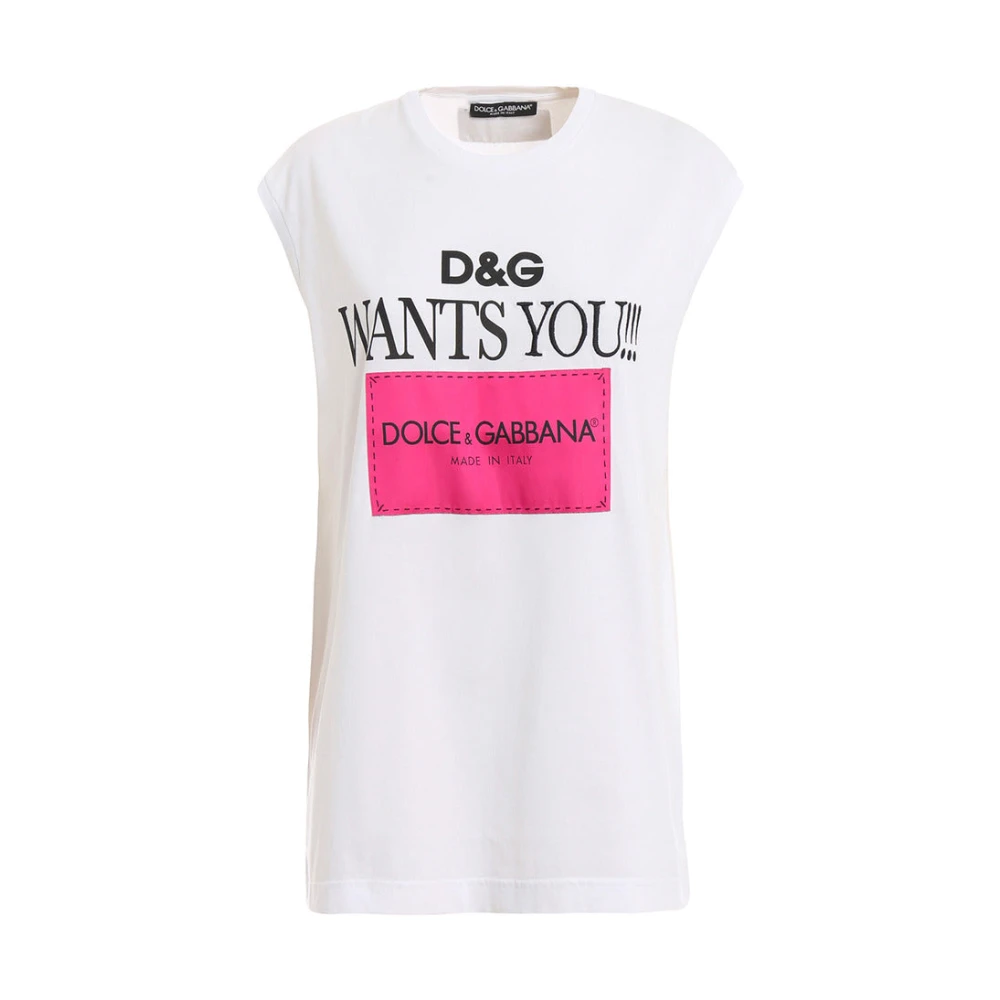 Dolce & Gabbana Katoenen Mouwloos T-shirt met Merkprint White Dames