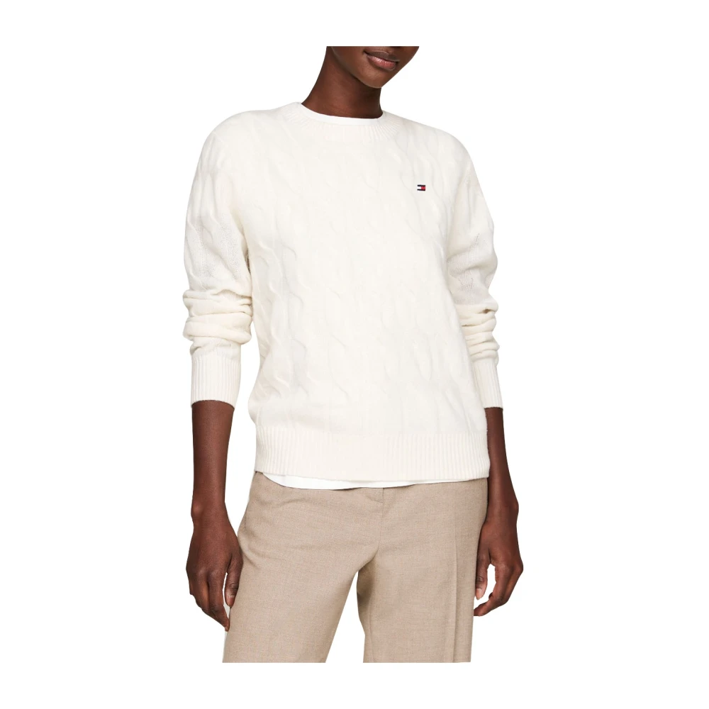 Tommy Hilfiger Mjuk ullkabelstickad tröja White, Dam