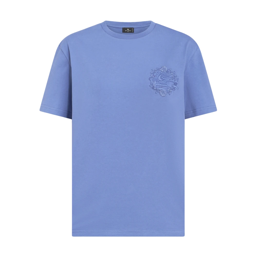 ETRO Blauw Bloemen Crew-neck T-shirt Blue Dames