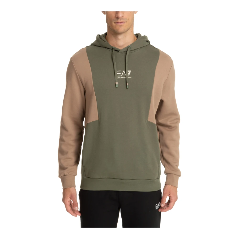 Emporio Armani EA7 Multifärgad Logo Dragsko Hoodie med Fickor Green, Herr