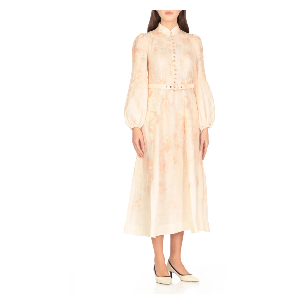 Zimmermann Roze Linnen Bloemenjurk met Knopen Pink Dames