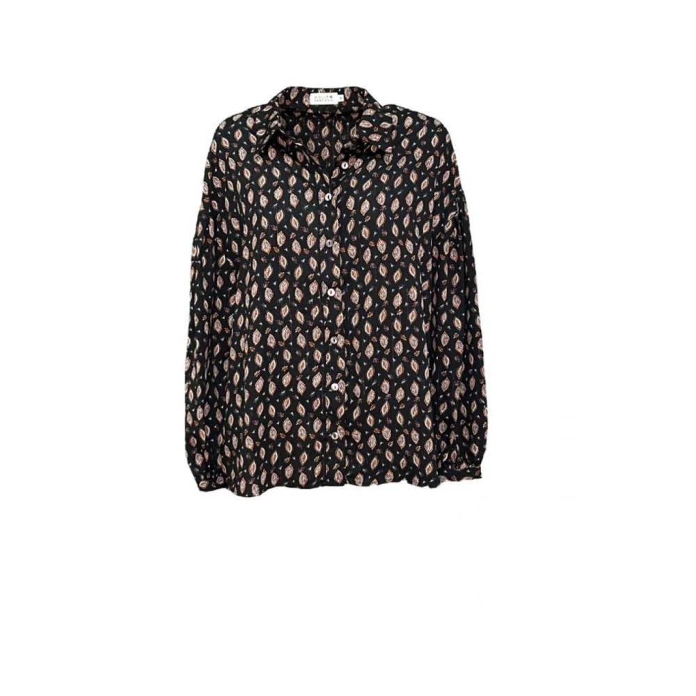 Molly Bracken Klassieke Katoenen Blouse Pofmouw Ronde Zoom All-Over Patroon Zacht Stof Knoopsluiting Multicolor Dames