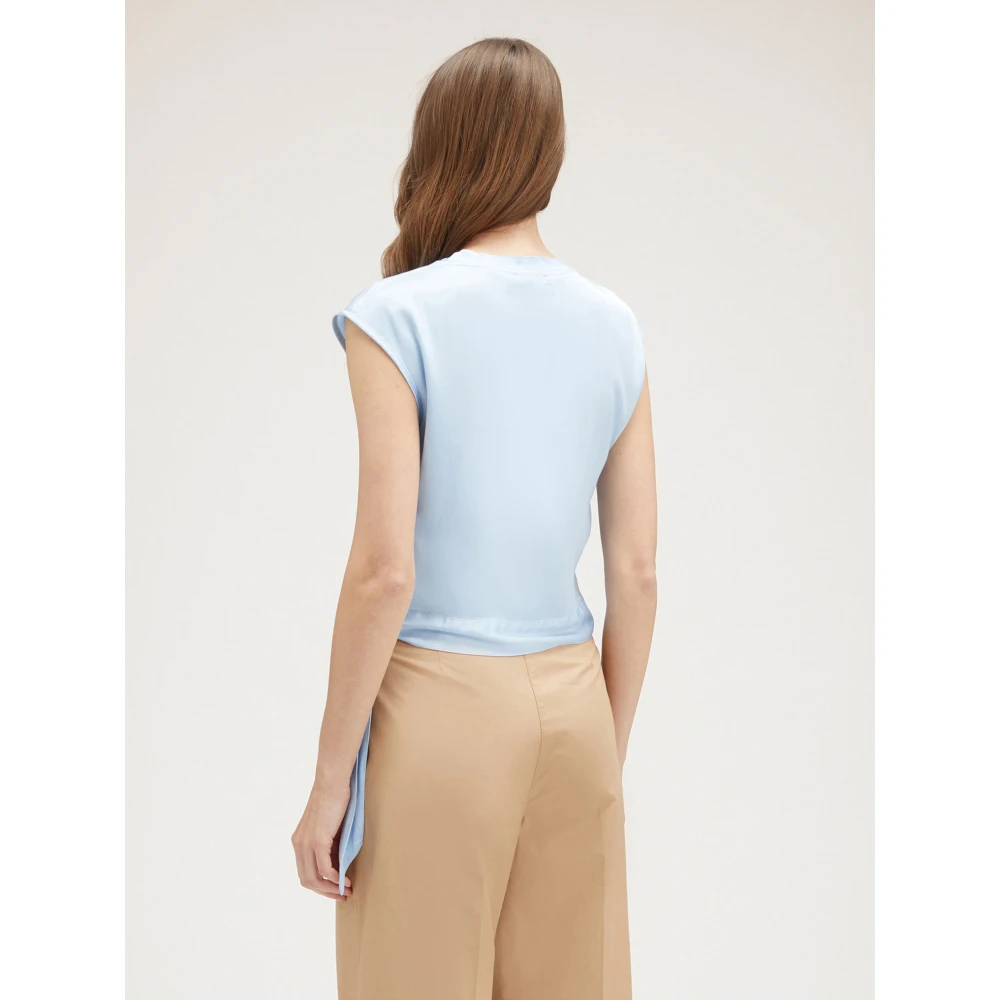 Motivi Satin blouse met knoopdetail Blue Dames
