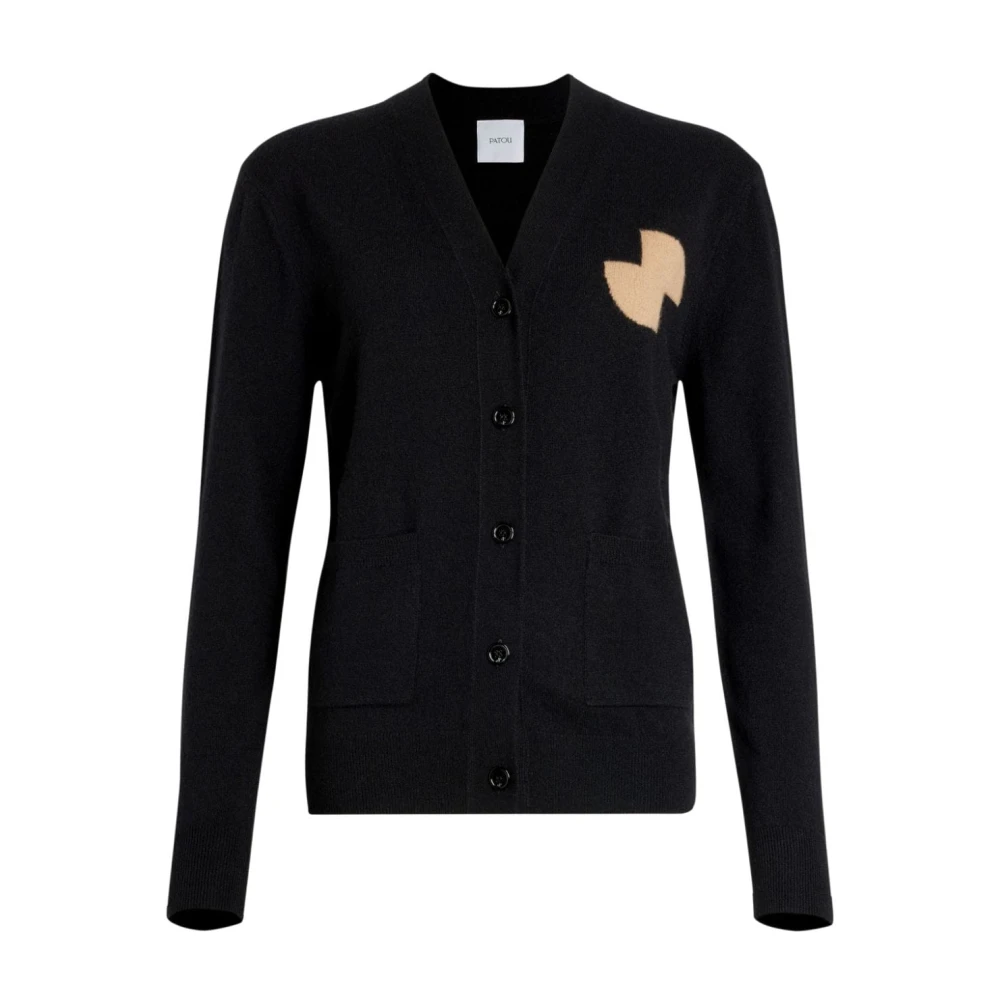 Patou Zwarte Wol Kasjmier Trui V-Hals Black Dames