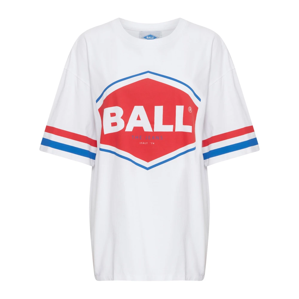 Ball Sportieve Oversized Tee met Gestreepte Print White Dames