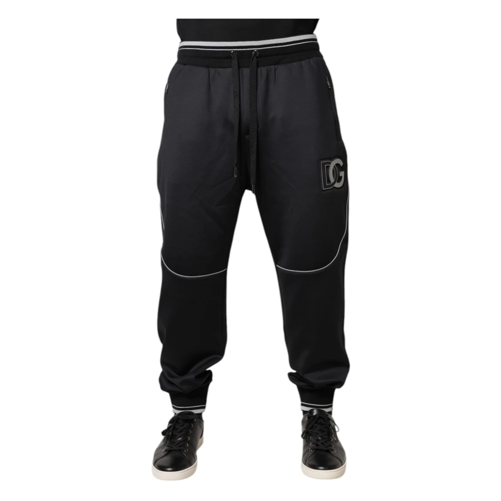 Dolce & Gabbana Uomo Nero Pantaloni Jogger Con Coulisse E Logo