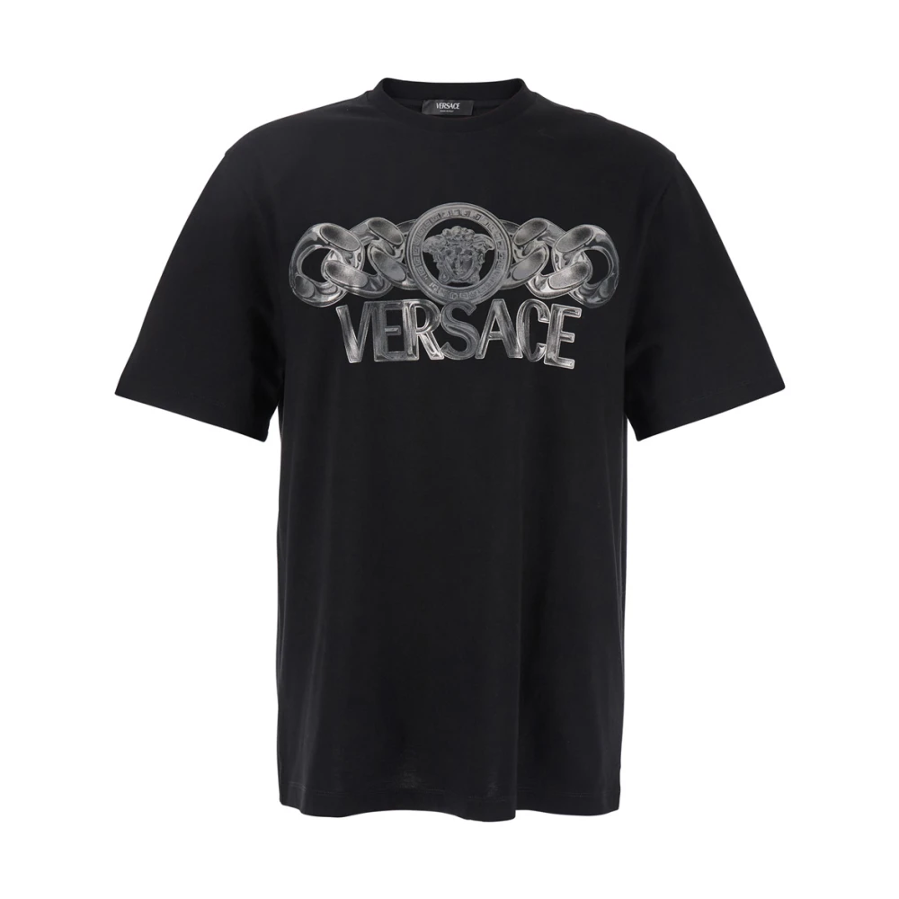 Versace Uomo Nero T-Shirt Nera In Cotone Con Logo Medusa Head