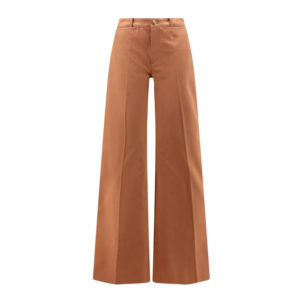 Chloé Women's Brown Wide Trousers, S, High-Rise Flared Trousers