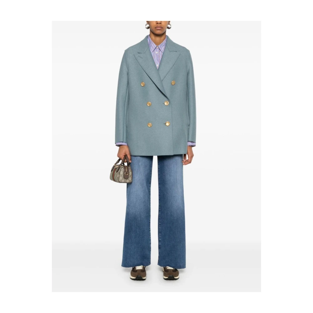 Harris Wharf London Wollen Peacoat Dubbel-Borst Lange Mouw Blue Dames