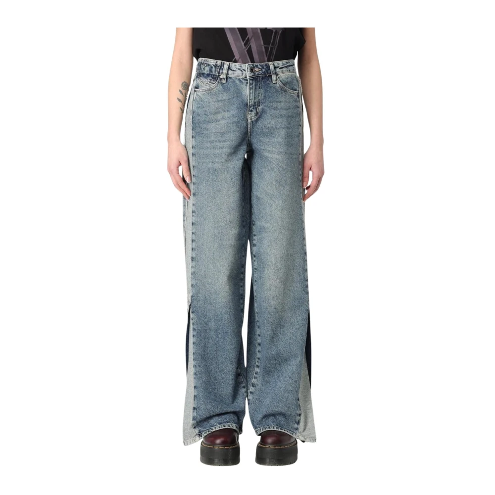 Armani Exchange Women's Blue Wide Jeans,, Panel Detail Wide Leg Jeans W31