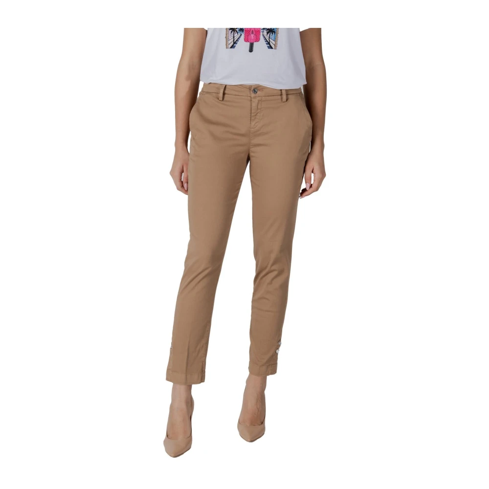 Liu Jo Women's Beige Cropped Trousers, W32, Plain Zip And Button Trousers With Pockets
